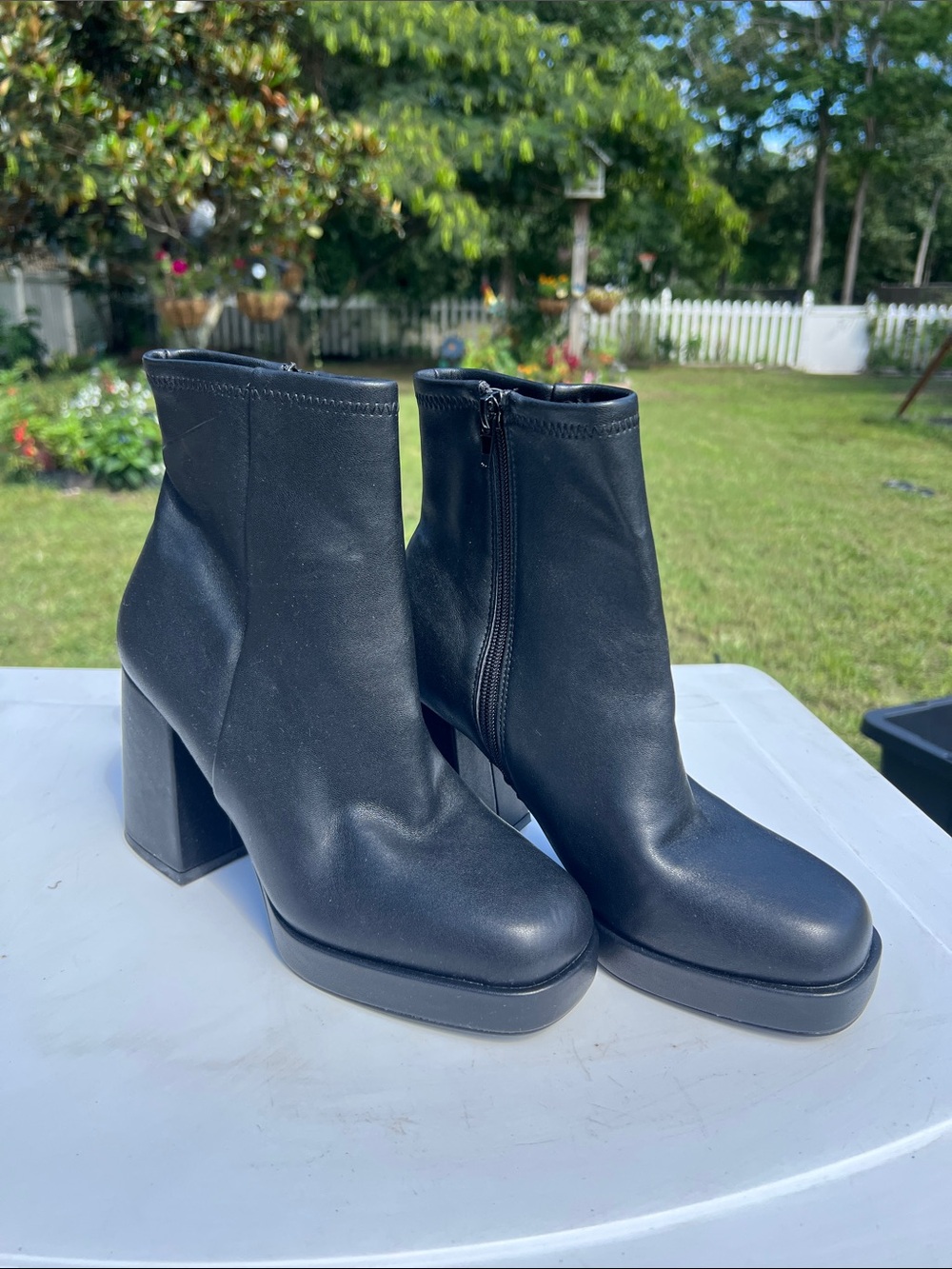 Women's Black Platform Block Heel Ankle Boots